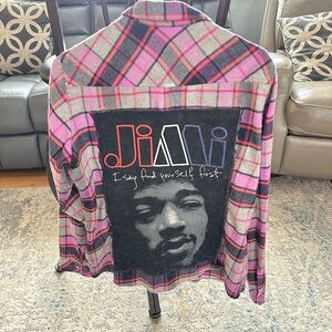 Upcycled Plaid Jimi Hendrix Button-Up Flannel Shirt